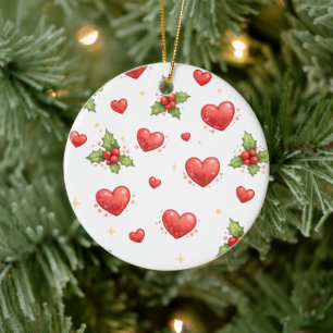 Ornement Cœurs de Noël et Houx