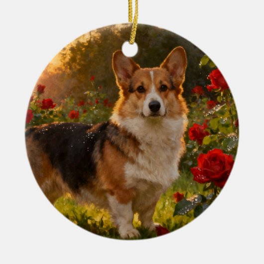 Ornement Corgi dans les Roses IV (Devant)