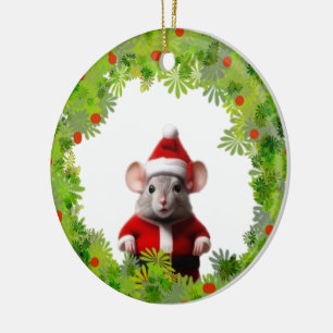 Ornement - Couronne avec souris Père Noël