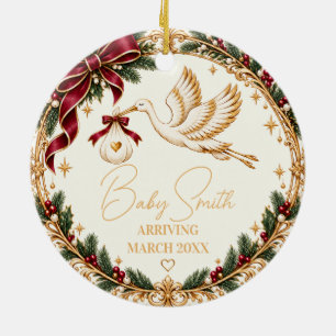 Ornement d'annonce de bébé Cigogne de Noël