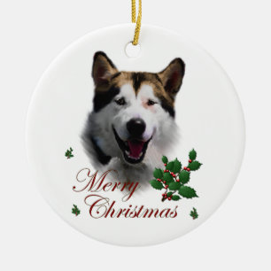 Ornement d'art de Noël Malamute en Alaska