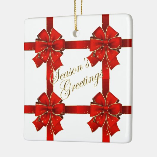 Ornement de Bonnes Fêtes de Bow rouge étincelant (Gauche)