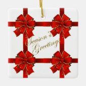 Ornement de Bonnes Fêtes de Bow rouge étincelant (Devant)
