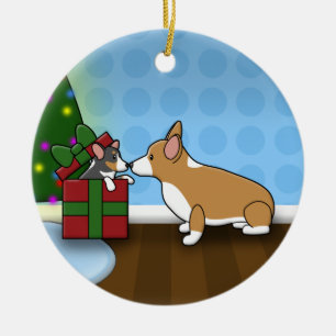 Ornement de cadeau de chiot de corgi de Noël de
