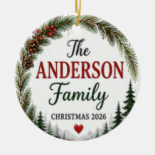 Ornement de cercle de Noël avec nom de famille per