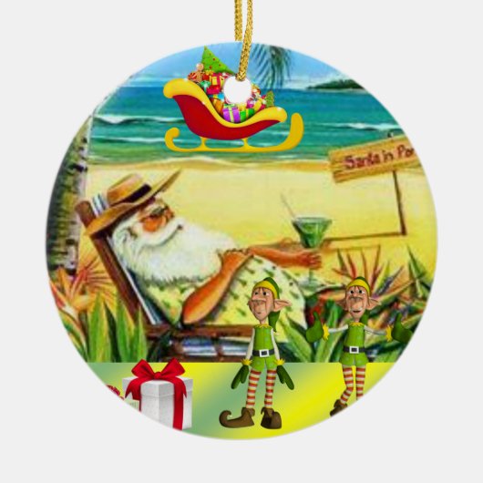 Ornement de cercle de Noël, Père Noël de plage d'é (Devant)