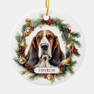 Ornement de cercle en céramique Basset Hound de No