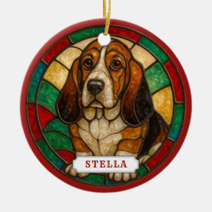 Ornement de cercle en céramique de chien Basset Ho