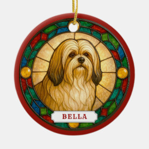 Ornement de cercle en céramique de chien Lhasa Aps