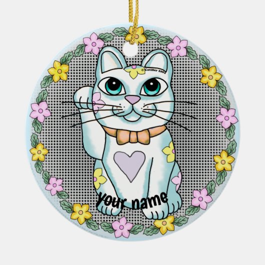 Ornement de chat chanceux blanc (Devant)