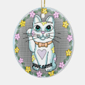 Ornement de chat chanceux blanc (Gauche)