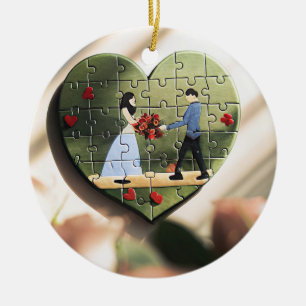 Ornement de cœur en puzzle d'amour