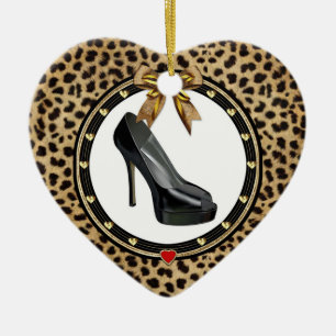 Ornement de coeur personnalisé Stiletto Cheetah no