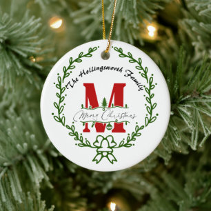 Ornement de couronne de Noël avec monogramme