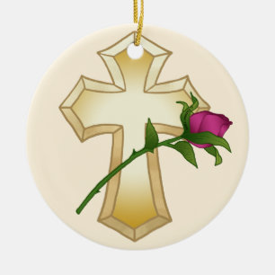 Ornement de croix chrétienne en rose 