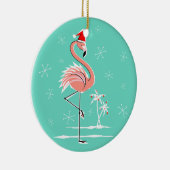 Ornement de Flamant rose de Noël rond (Droite)