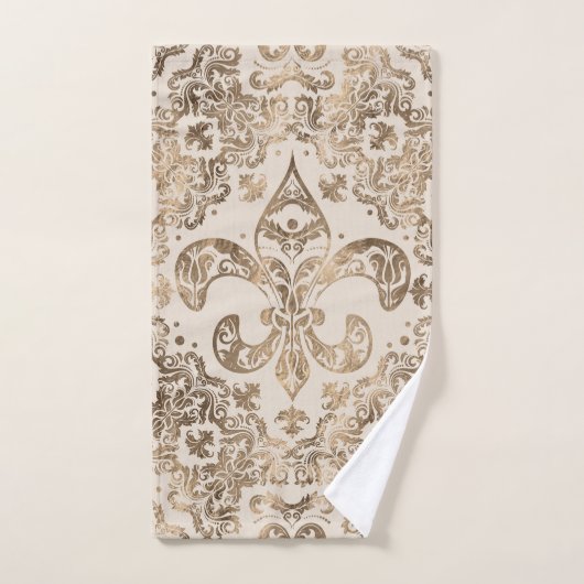 Ornement de fleurs de lis - or pastel (Serviette à main)