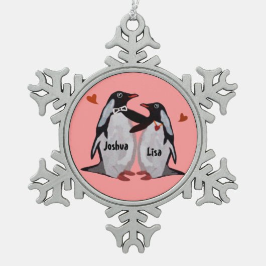 Ornement de flocon de neige d'amour de pingouin (Devant)