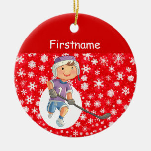 Ornement de hockey de joueur de garçon - neige bla