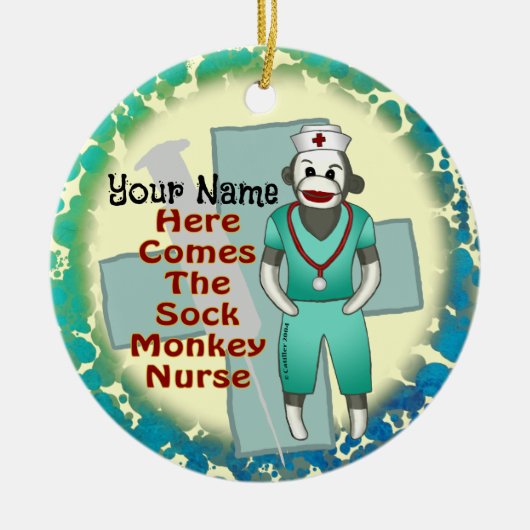 Ornement de infirmière singe en chaussette (Devant)
