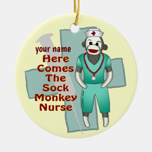 Ornement de infirmière singe en chaussette (Devant)