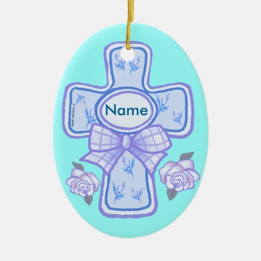 Ornement de la Croix Chrétienne Bleue Bow (Devant)