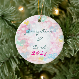 Ornement de mariage cœurs aquarelle superposés