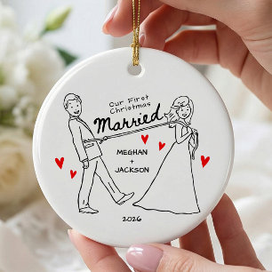 Ornement de mariage de Noël dessiné à la main pour