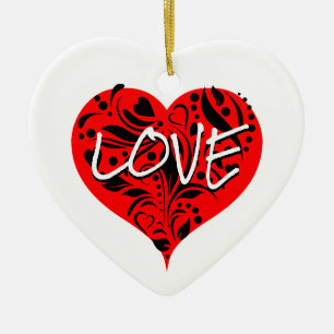 Ornement De Mariée De Coeurs Rouge Et Noir