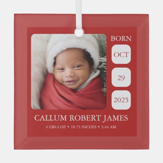 Ornement de naissance de bébé en verre rouge class (Recto)