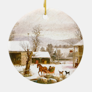 Ornement de neige de grange de cheval et de ferme