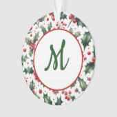 Ornement de Noël à monogramme subtil de houx (devant)
