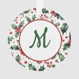 Ornement de Noël à monogramme subtil de houx