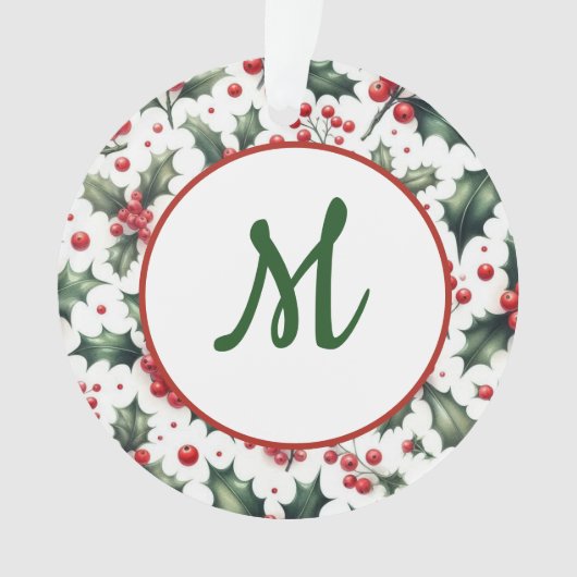 Ornement de Noël à monogramme subtil de houx (devant)