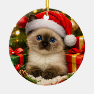 Ornement de Noël Adorable Chaton Siamois