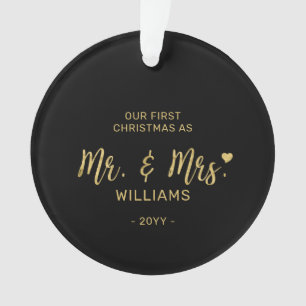 Ornement de Noël avec lettrage moderne Mr & Mrs po