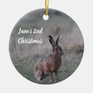 Ornement de Noël avec photo de lièvre personnalisé