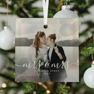 Ornement de Noël avec photo de mariage de Mme & Mm