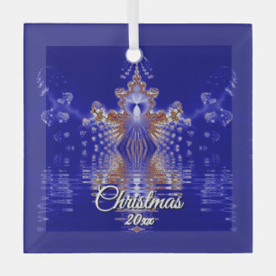 Ornement de Noël bleu et or année personnalisée