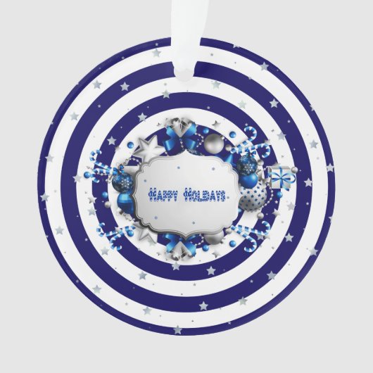 Ornement de Noël bleu rayé (devant)