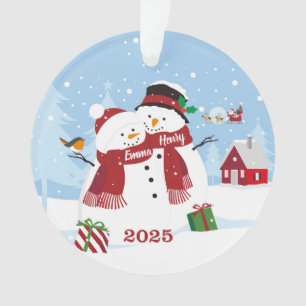 Ornement de Noël Bonhomme de Neige Couple Personna