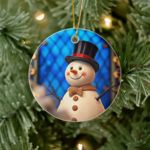 Ornement de Noël Bonhomme de Neige Heureux Verre T