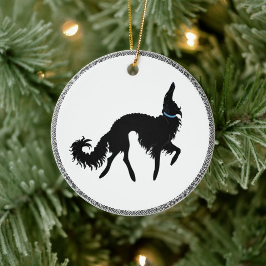 Ornement de Noël Borzoï Noir Cabré (Arbre)