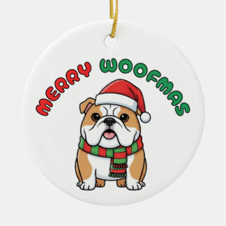 Ornement de Noël Bulldog : Joyeux Woofmas