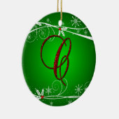 Ornement de Noël C initial rouge vert houx (Droite)