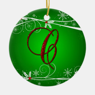 Ornement de Noël C initial rouge vert houx