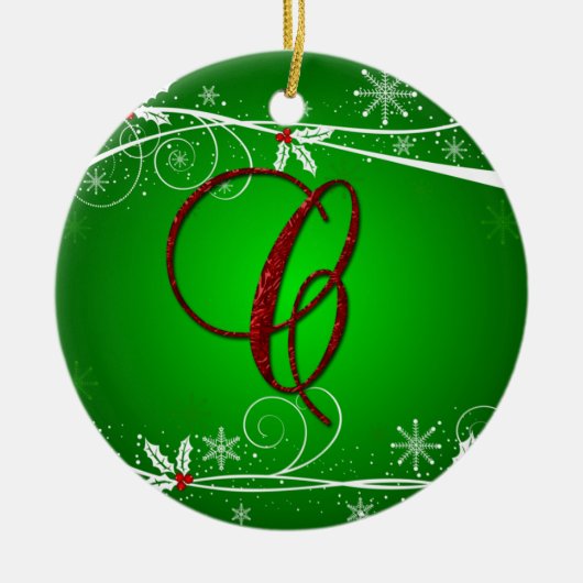 Ornement de Noël C initial rouge vert houx (Devant)