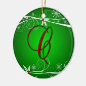 Ornement de Noël C initial rouge vert houx (Gauche)