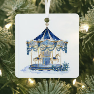 Ornement de Noël Carrousel Pailleté Bleu