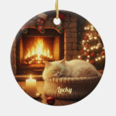 Ornement de Noël Chat Endormi Nom Personnalisé (Dos)